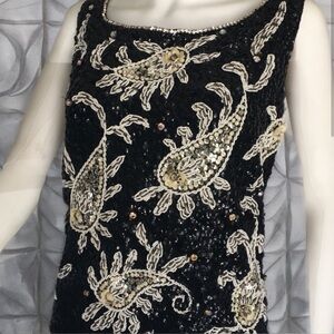 Vintage Black and White Sequin & Beaded Top